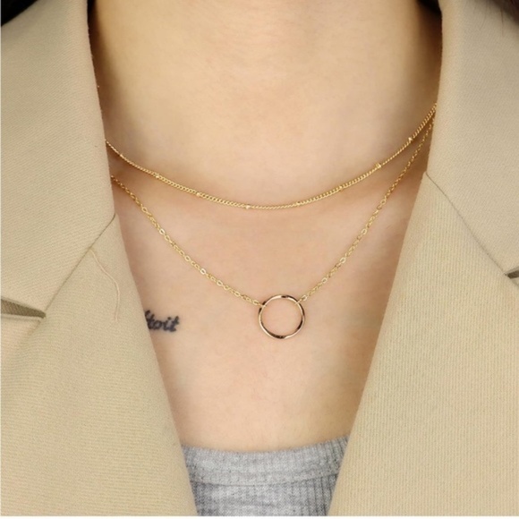 GOLD 14k Gold Plated 2pc Circle & Beaded Necklace Set - Picture 2 of 3